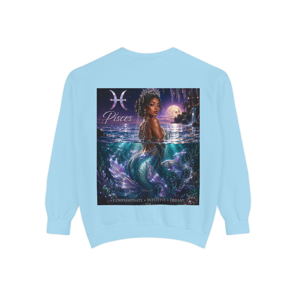 Pisces Mermaid Zodiac Sweatshirt — Pisces Symbol & 'Pisces' Artwork