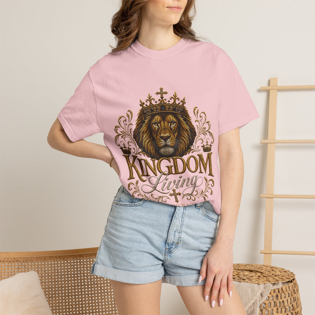 Kingdom Living Lion T-Shirt — Inspirational Christian Cross Floral Tee