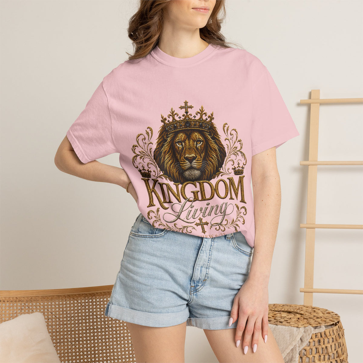 Kingdom Living Lion T-Shirt — Inspirational Christian Cross Floral Tee