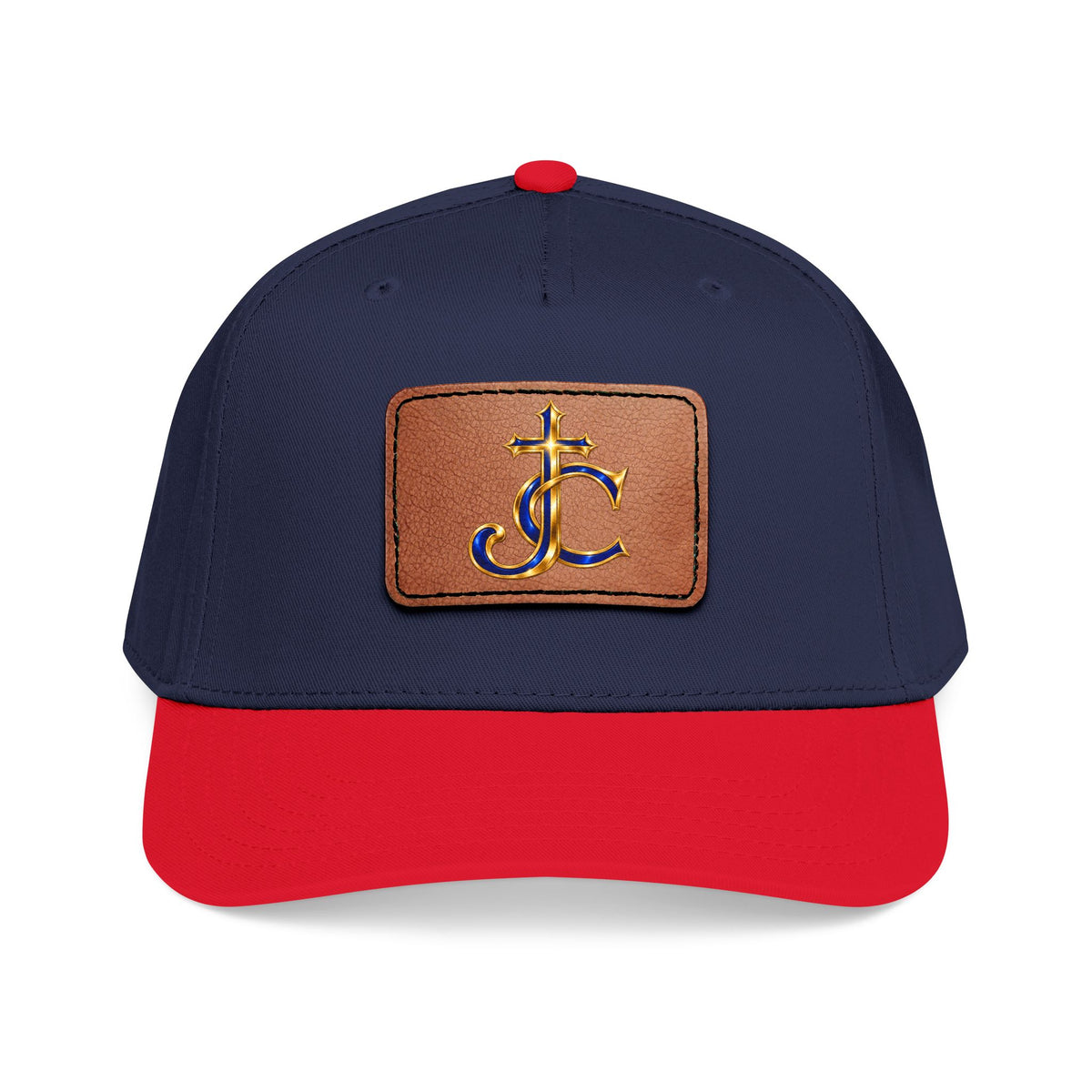 Leather Patch Baseball Cap with a Cross JC Monogram — Classic Casual Hat