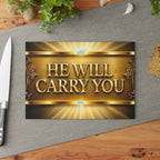 He Will Carry You Glass Cutting Board - Inspirational Religious Kitchen Decor
