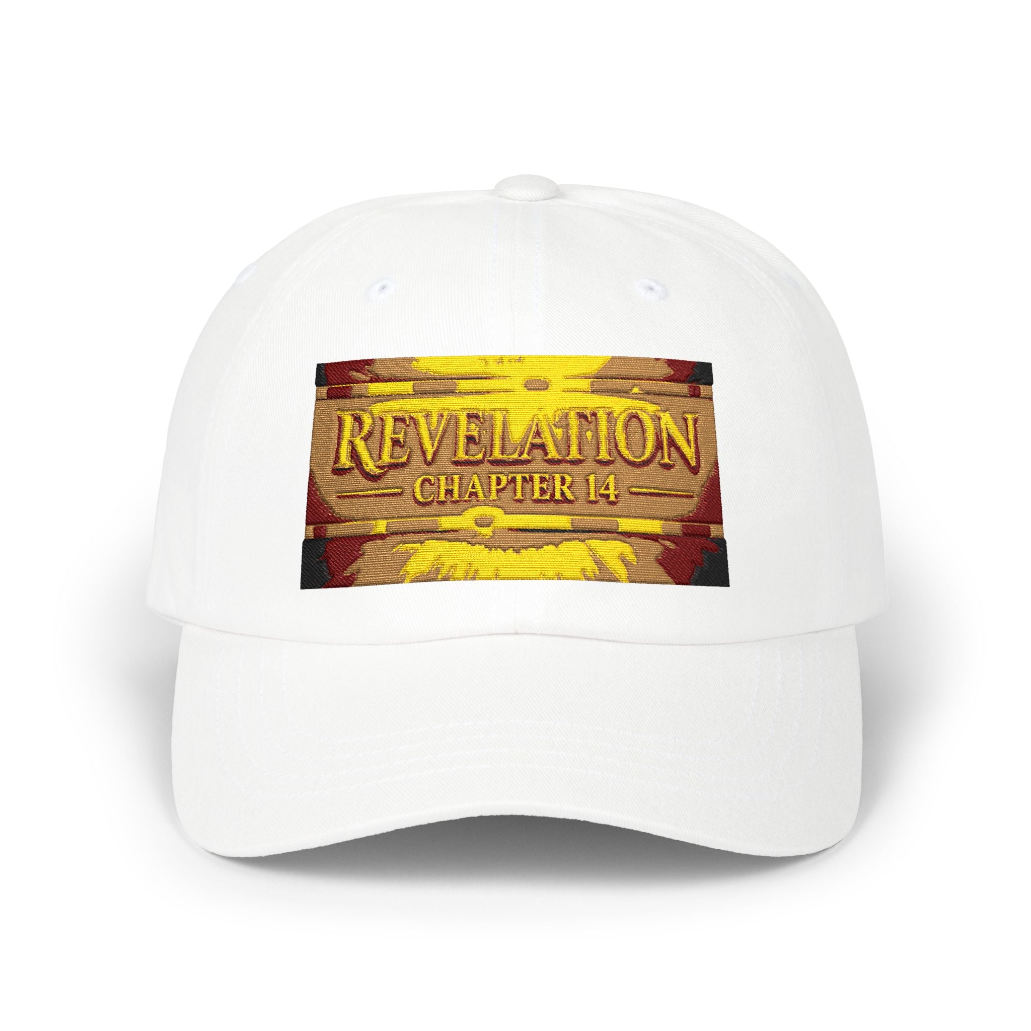 Revelation Chapter 4 White Dad Cap — Gold Vintage Bible Verse Hat