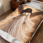 Angel of Light Velveteen Plush Blanket — Ethereal Golden Halo Throw for Spiritual Comfort, Gift