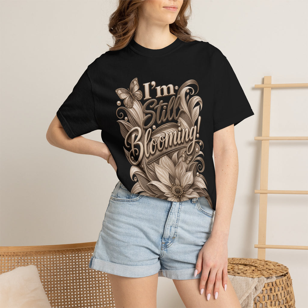 I’m Still Blooming / He’s Pruning Me Floral T‑Shirt — Inspirational Scripture Garden Tee