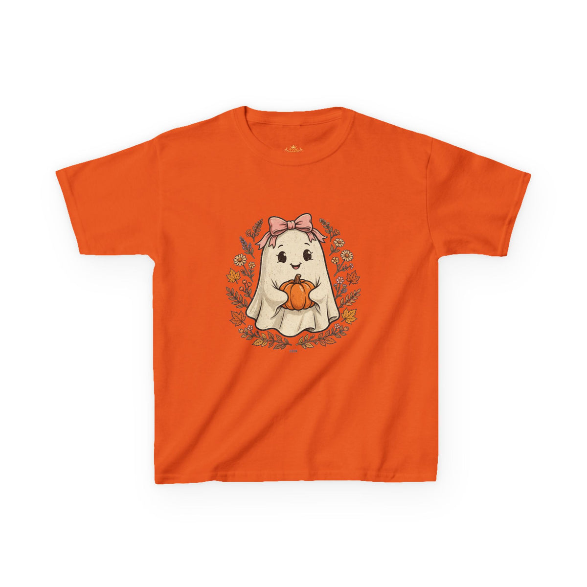 Kids Halloween Tee — Cute Ghost Holding Pumpkin "Spooky Season"