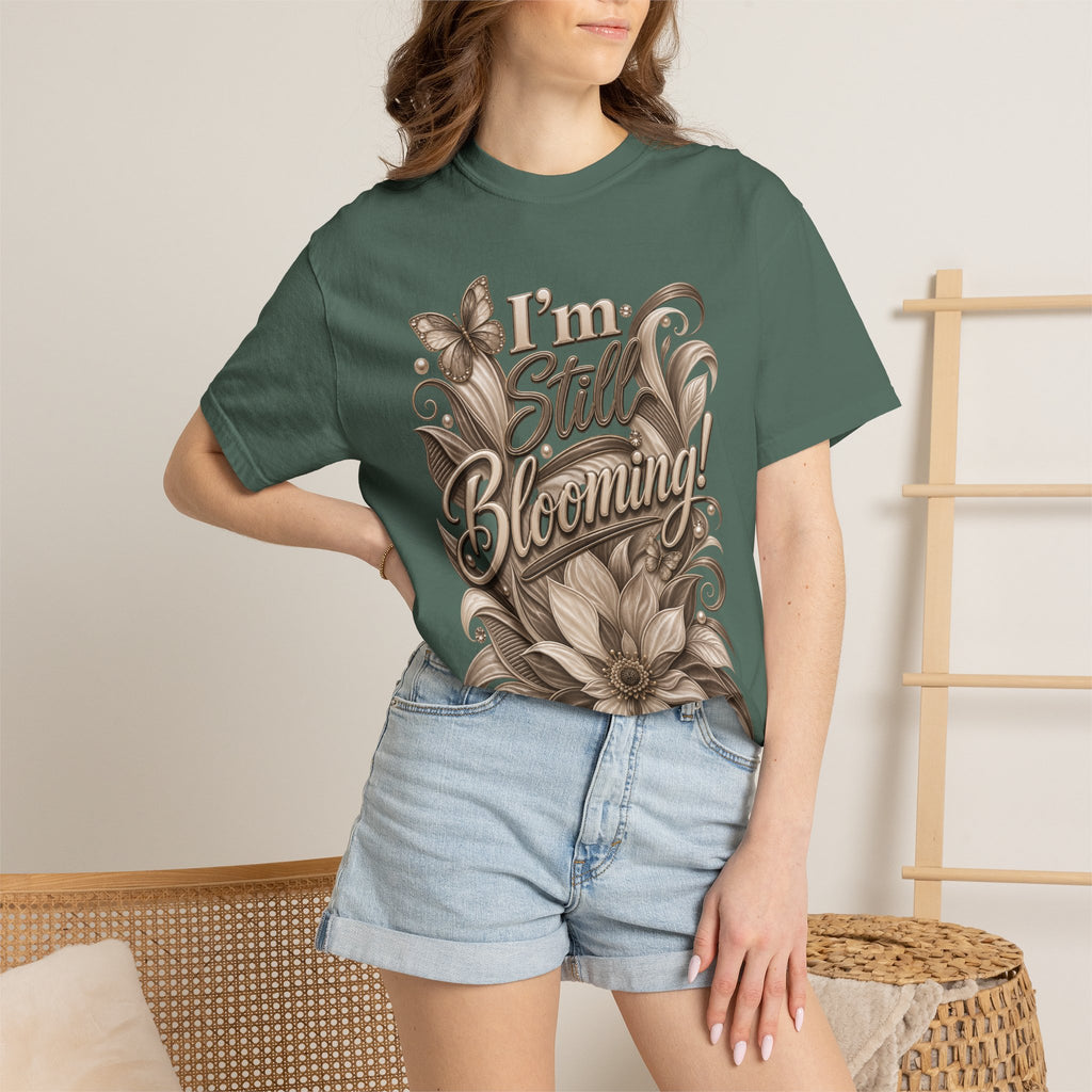 I’m Still Blooming / He’s Pruning Me Floral T‑Shirt — Inspirational Scripture Garden Tee