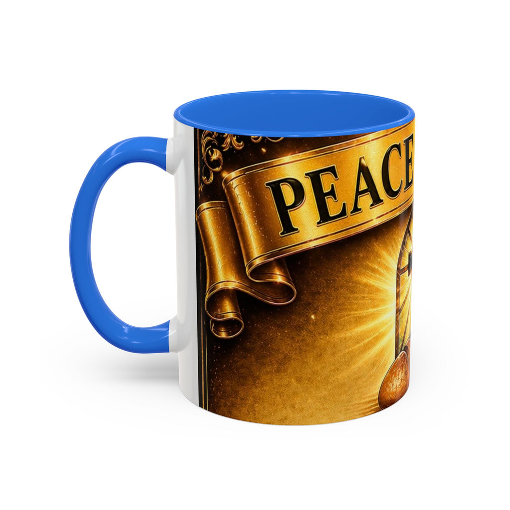 Peace Be Still Christian Coffee Mug — Communion Bread & Chalice Design