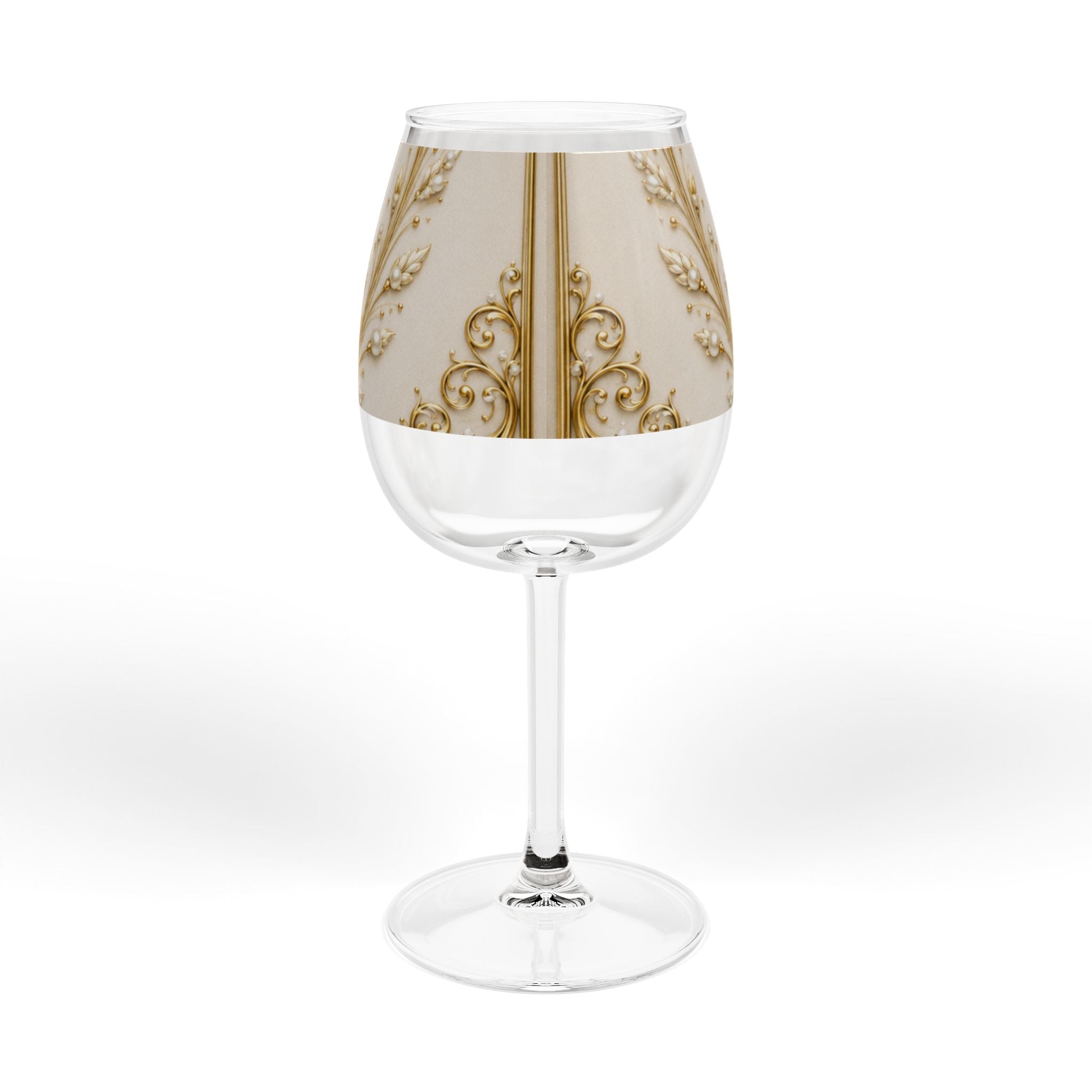 12 oz Gold Baroque Wine Glass – Elegant Pearl & Filigree Stemless Style