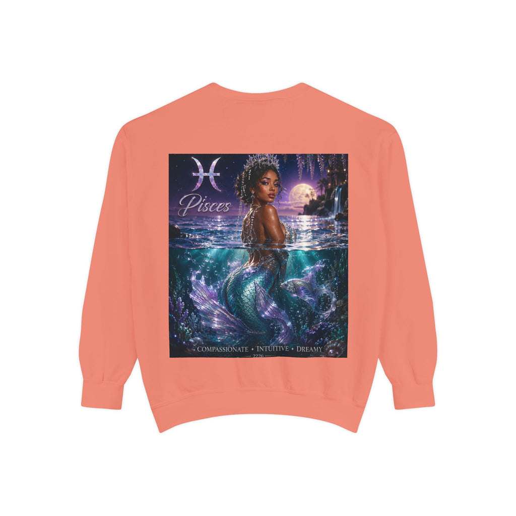 Pisces Mermaid Zodiac Sweatshirt — Pisces Symbol & 'Pisces' Artwork