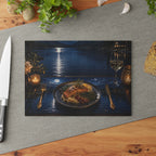 Moonlit Lakeside Dinner Scene Glass Cutting Board — Decorative Tempered Glass Prep & Serving Board