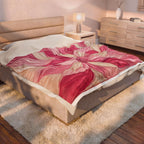 Plush Velveteen Blanket — Pink Floral Petal Design, Soft Cozy Throw