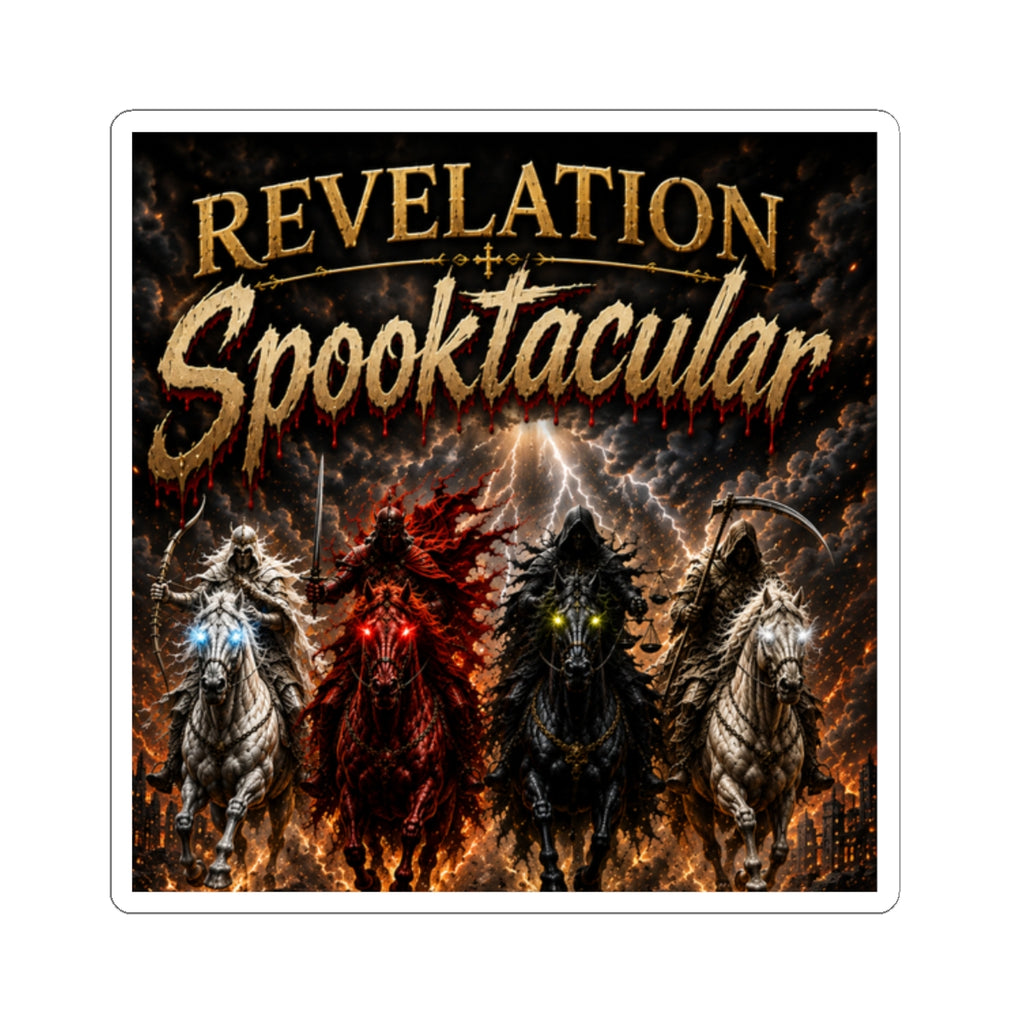 Revelation Spooktacular Kiss-Cut Sticker — Halloween Horsemen Horror Design