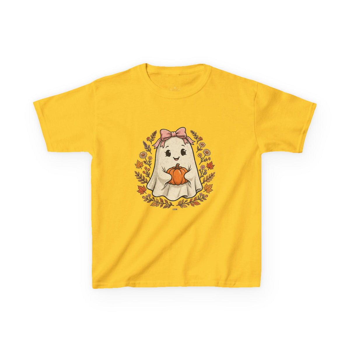 Kids Halloween Tee — Cute Ghost Holding Pumpkin "Spooky Season"