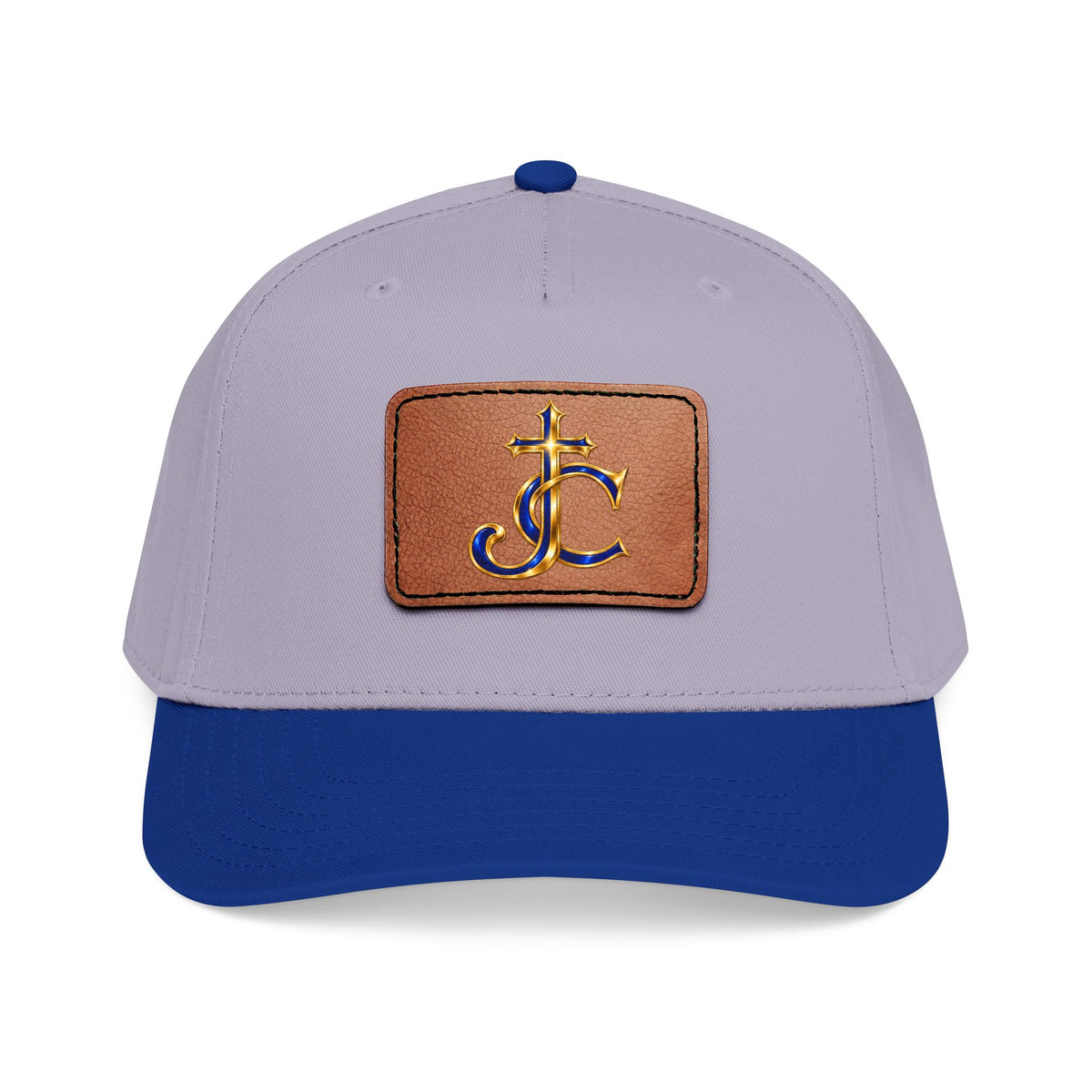 Leather Patch Baseball Cap with a Cross JC Monogram — Classic Casual Hat