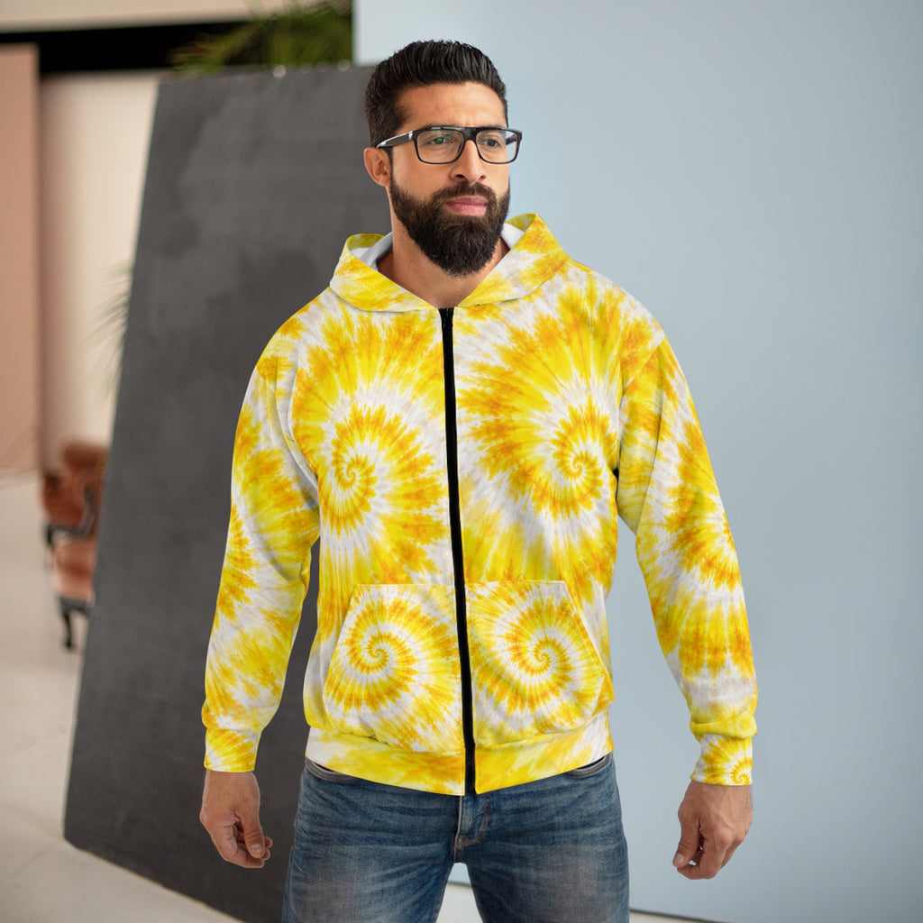 Yellow Spiral Tie-Dye Zip Hoodie