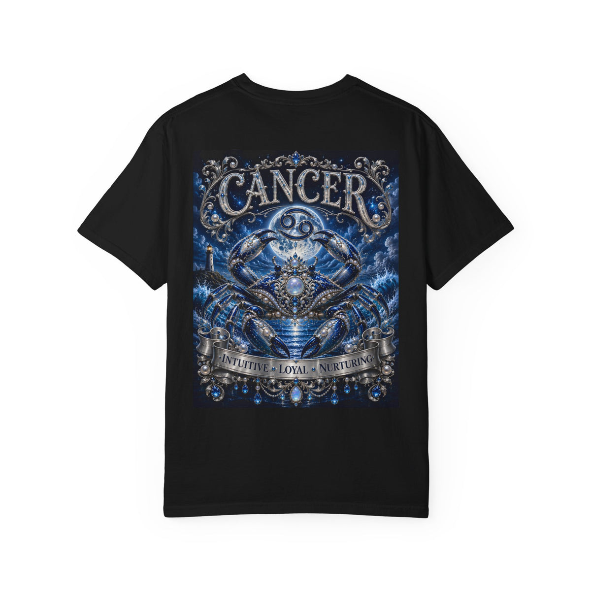 Cancer Zodiac Crab T-Shirt — Blue Astrology Tee (Cancer: Intuitive • Loyal • Nurturing)