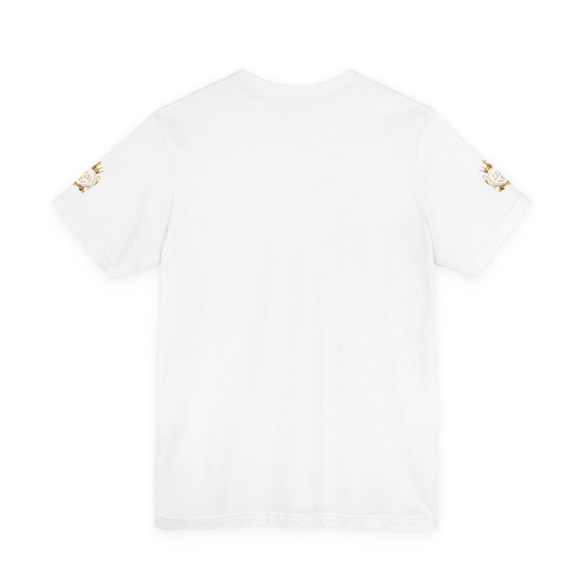 White Crown Logo Tee — Small Gold Crown Chest & Sleeve Graphic