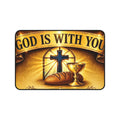 God Is With You Desk Mat — Inspirational Christian Desk Pad with Cross, Bread & Chalice