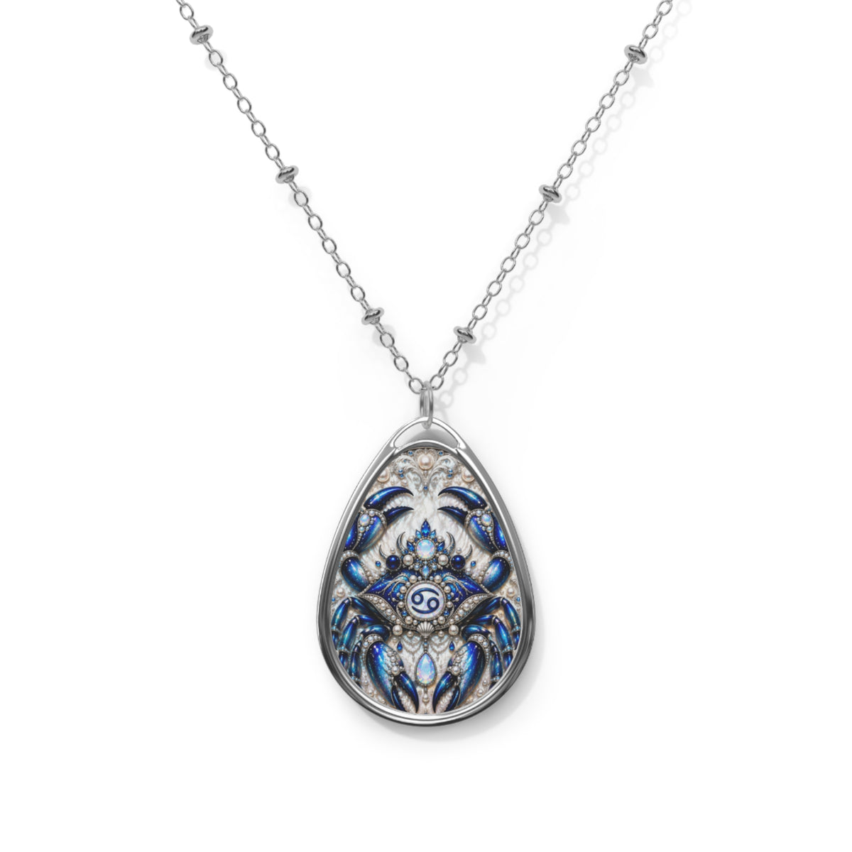 Cancer Zodiac Oval Necklace — Blue Crab Constellation Pendant