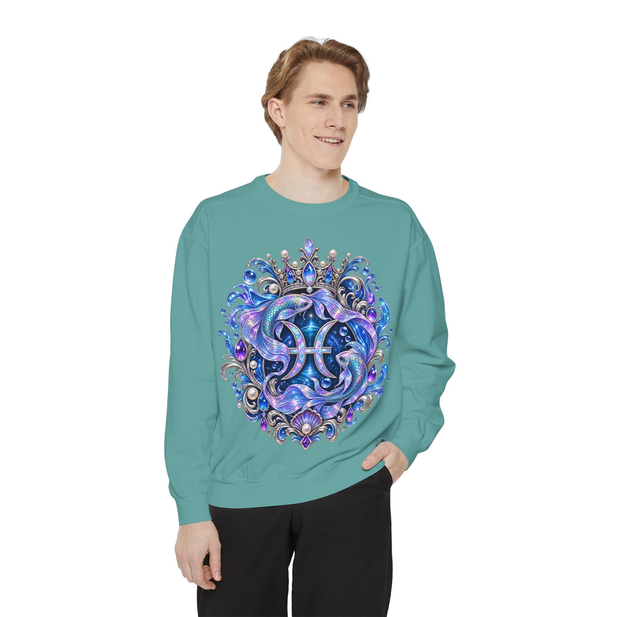 Pisces Mermaid Zodiac Sweatshirt — Pisces Symbol & 'Pisces' Artwork