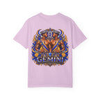 Gemini Zodiac T-Shirt — Bold Blue & Gold Twin Portrait Tee