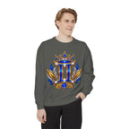 Gemini Zodiac Sweatshirt — Royal Blue & Gold Twin Symbol Crewneck