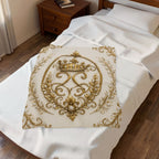 Royal Gold Crown Velveteen Plush Blanket — Ornate Baroque Throw for Luxurious Home Decor