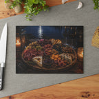 Charcuterie Night Glass Cutting Board — Rustic Candlelit Cheese & Wine Serving Board