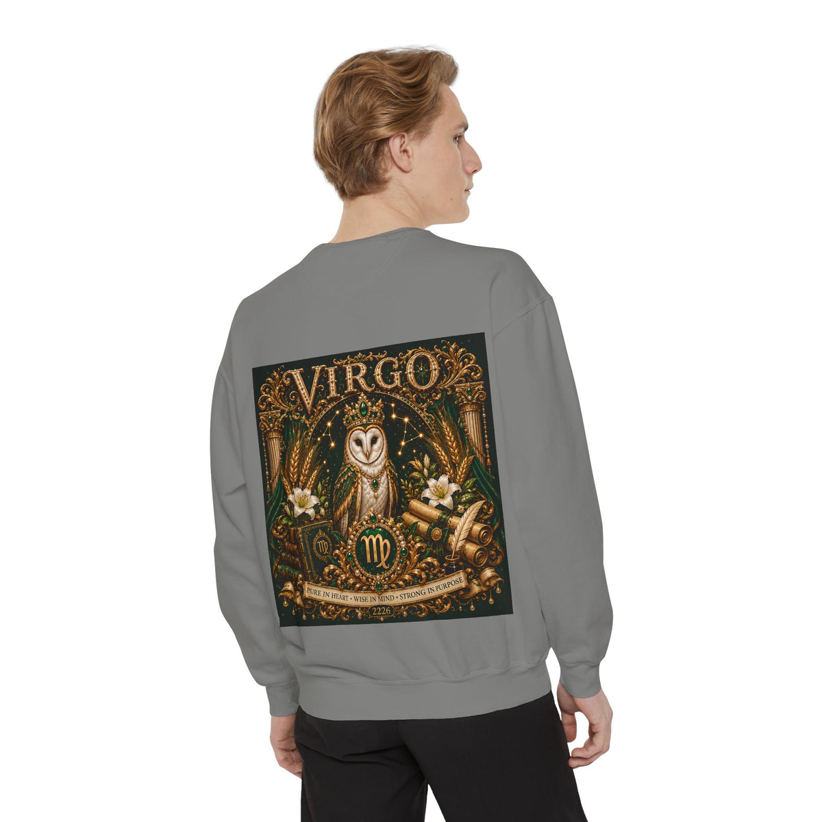 Virgo Zodiac Sweatshirt — Virgo Goddess & Owl Astrology Crewneck