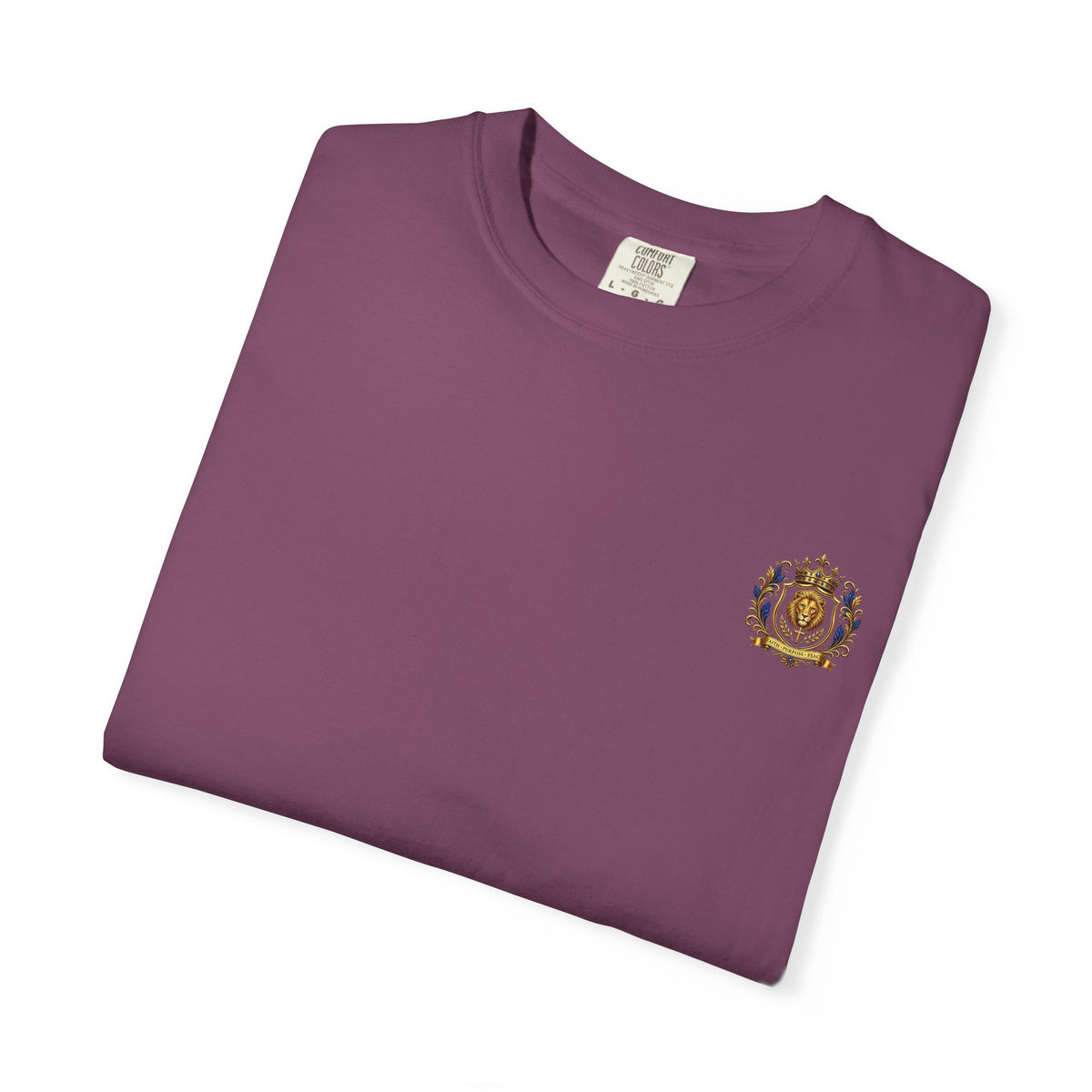 Lion Crest T-Shirt — Regal Crowned Lion with "Faith • Purpose • Peace" Back Graphic