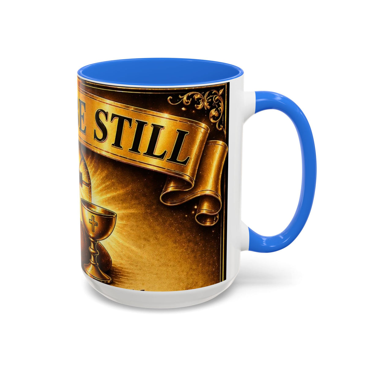 Peace Be Still Christian Coffee Mug — Communion Bread & Chalice Design