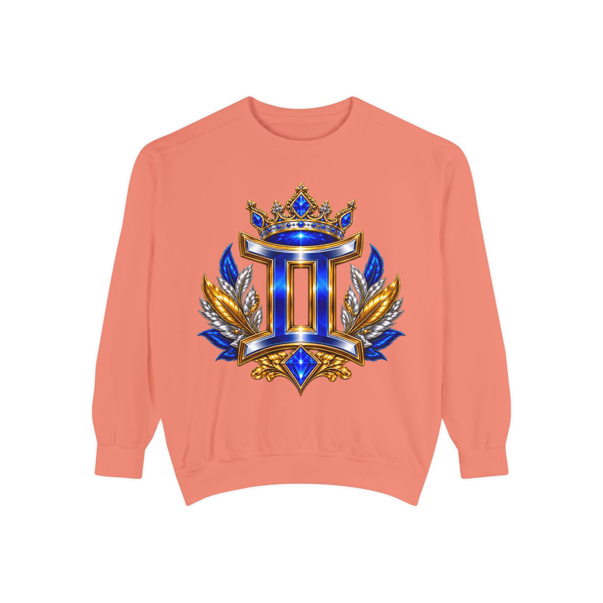 Gemini Zodiac Sweatshirt — Royal Blue & Gold Twin Symbol Crewneck