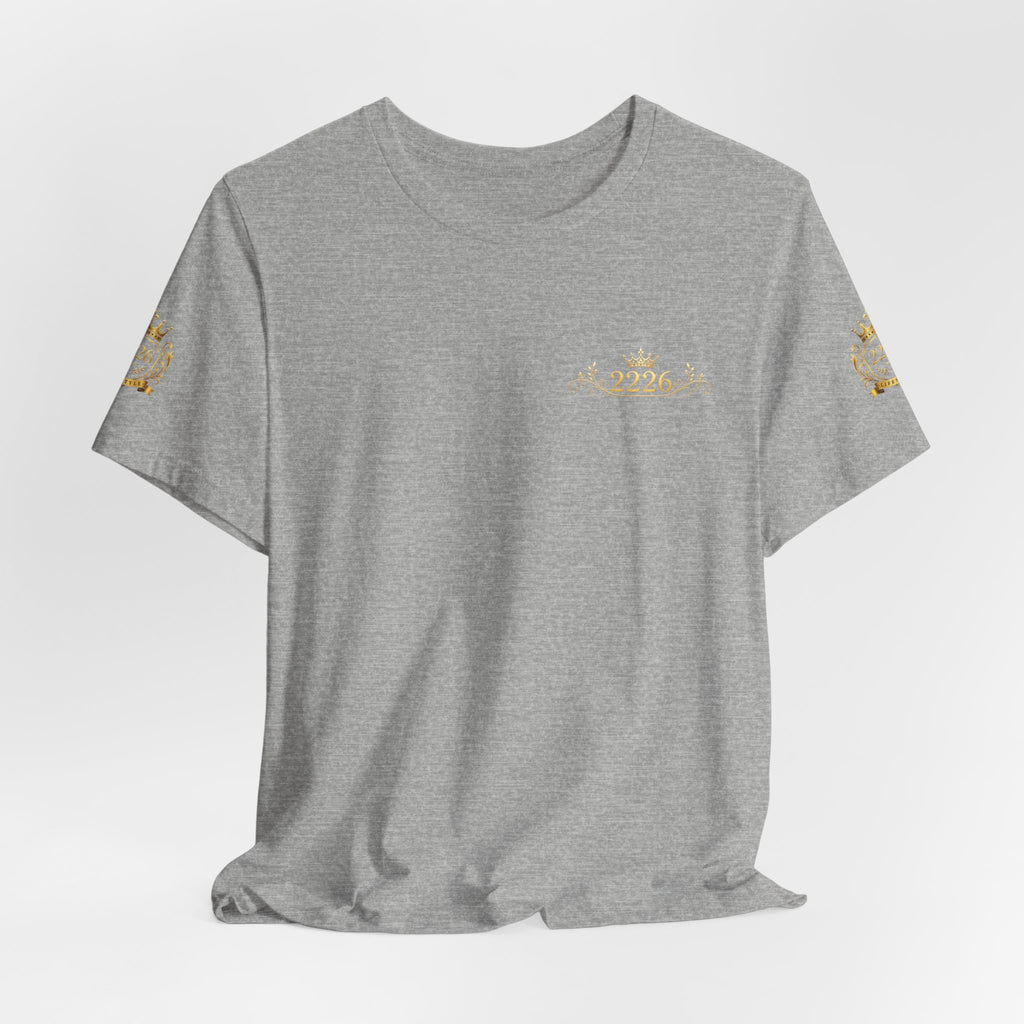 White Crown Logo Tee — Small Gold Crown Chest & Sleeve Graphic