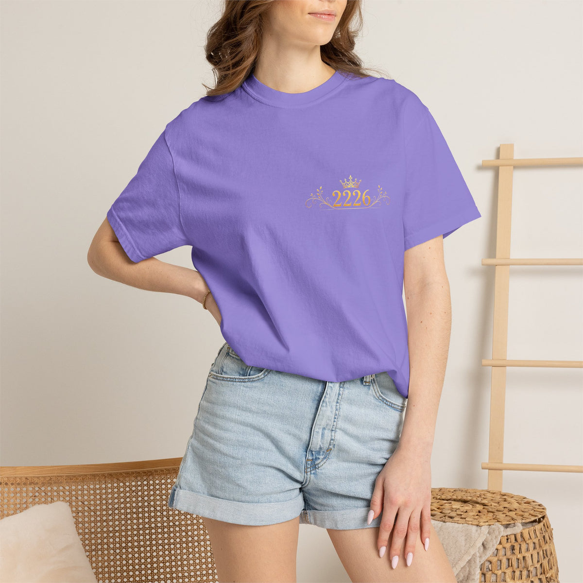 2226 Minimalist Chest Logo Tee — Subtle Gold Graphic T-Shirt