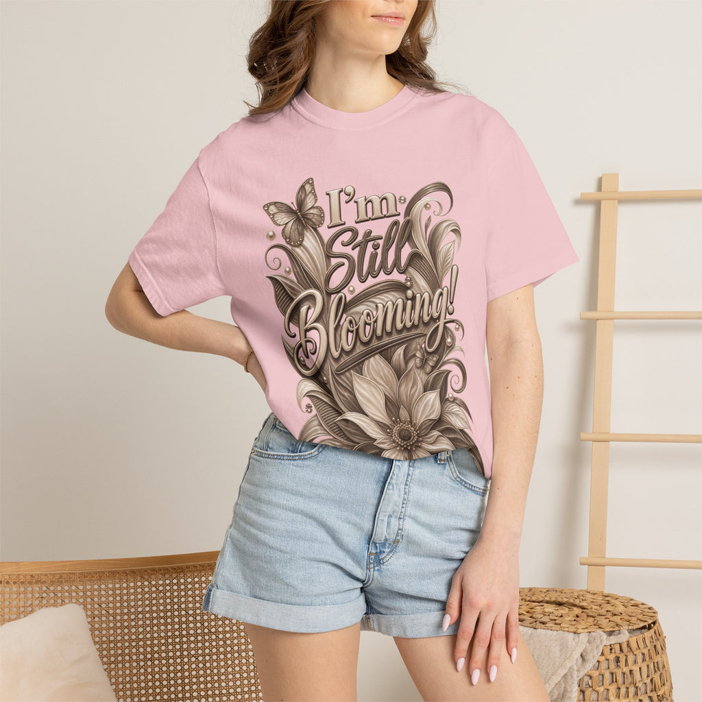 I’m Still Blooming / He’s Pruning Me Floral T‑Shirt — Inspirational Scripture Garden Tee