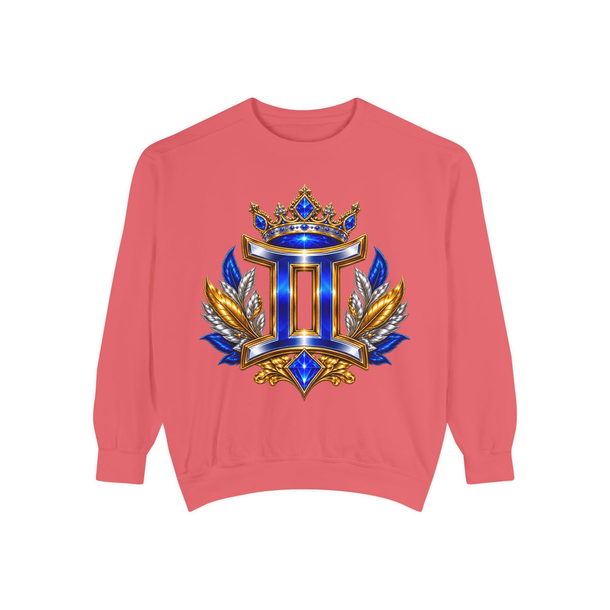 Gemini Zodiac Sweatshirt — Royal Blue & Gold Twin Symbol Crewneck