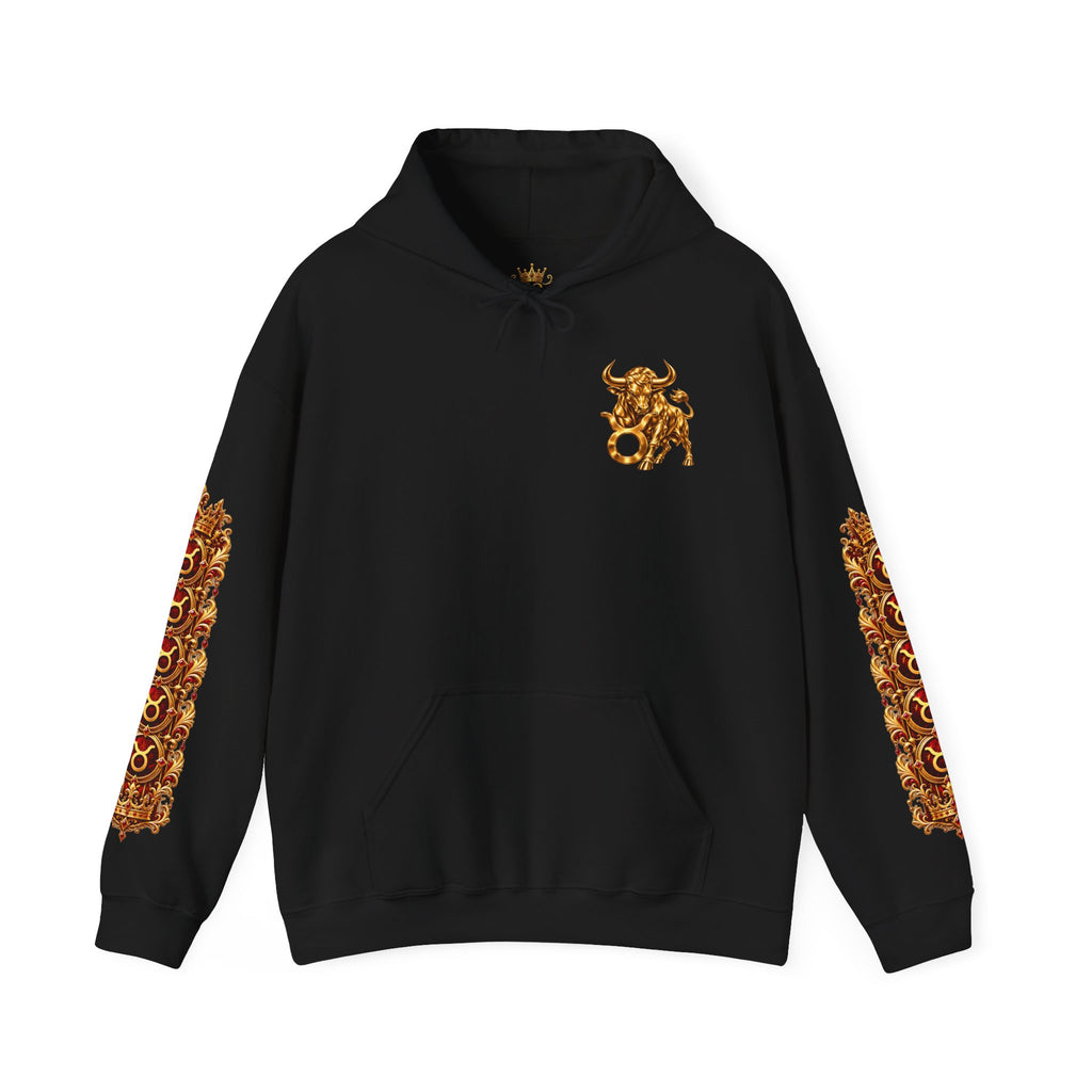 Taurus Bull Graphic Hip-Hop Hoodie — Zodiac Streetwear with Ornate Sleeve Art