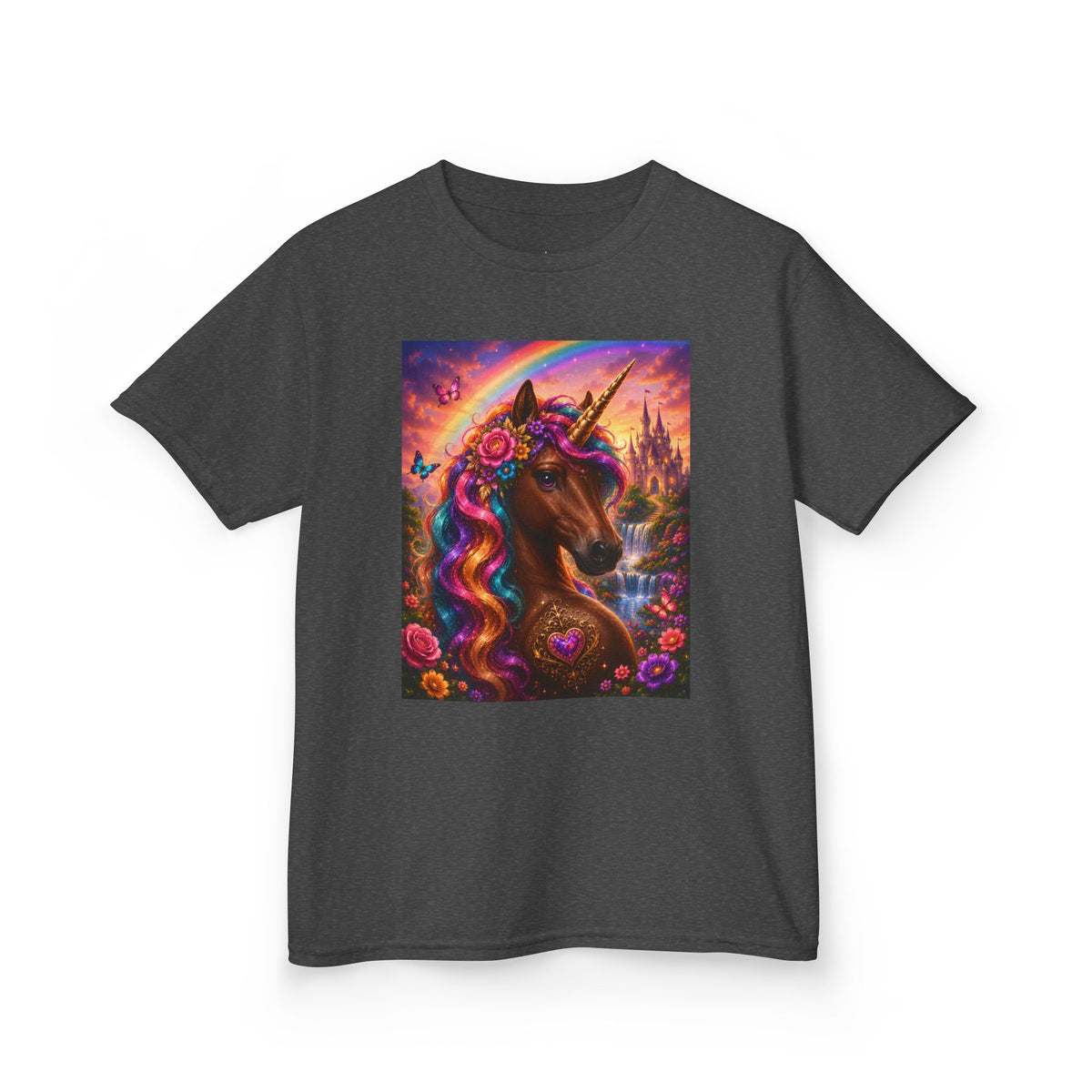 Kids Brown Unicorn Tee — Rainbow Fantasy Magical Horse Shirt