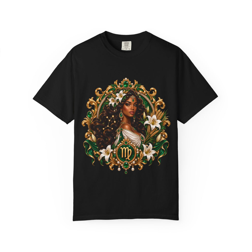 Virgo Zodiac T-Shirt — Elegant Virgo Goddess & Owl Horoscope Tee