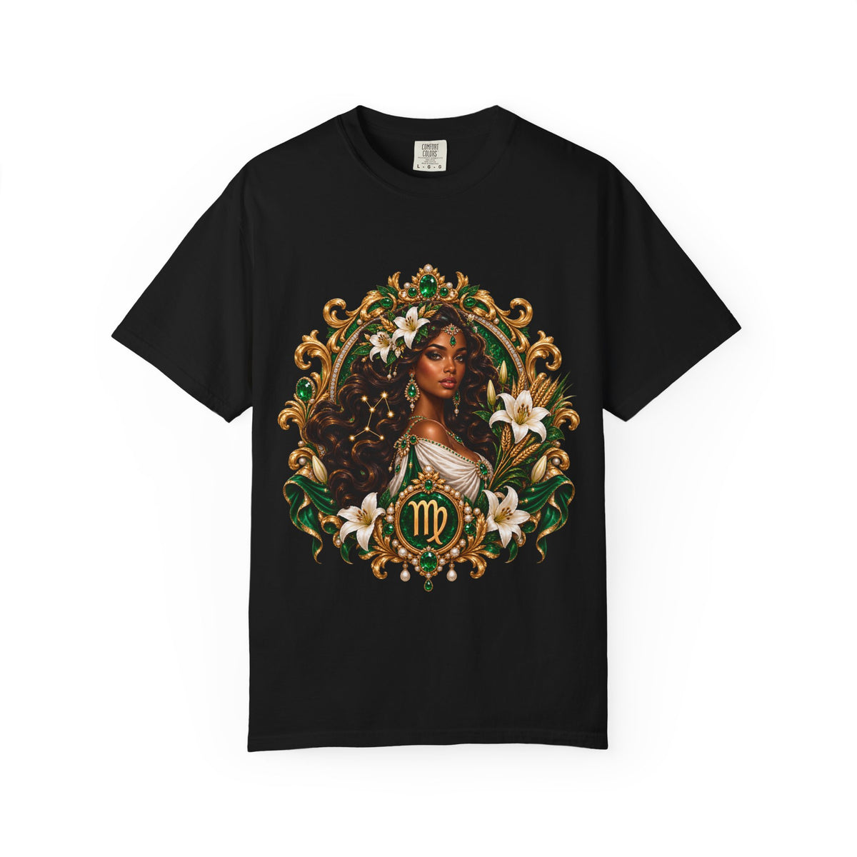 Virgo Zodiac T-Shirt — Elegant Virgo Goddess & Owl Horoscope Tee