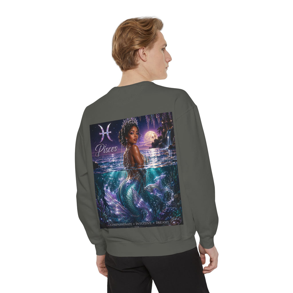 Pisces Mermaid Zodiac Sweatshirt — Pisces Symbol & 'Pisces' Artwork