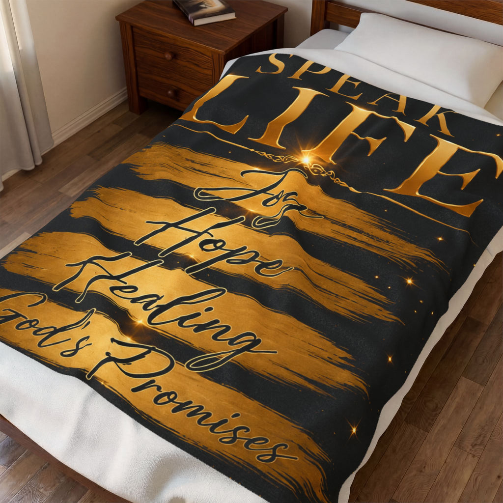 Velveteen Plush Blanket — "Speak Life: Joy Hope Healing, God's Promises" Inspirational Throw