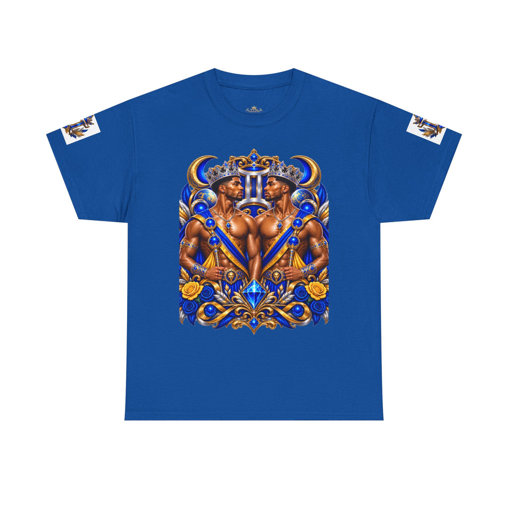 Gemini Zodiac Tee — Bold Royal Twin Astrology T‑Shirt
