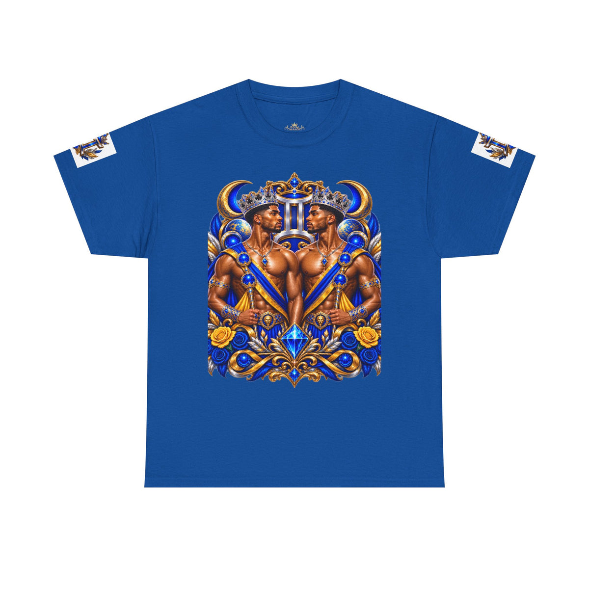 Gemini Zodiac Tee — Bold Royal Twin Astrology T‑Shirt