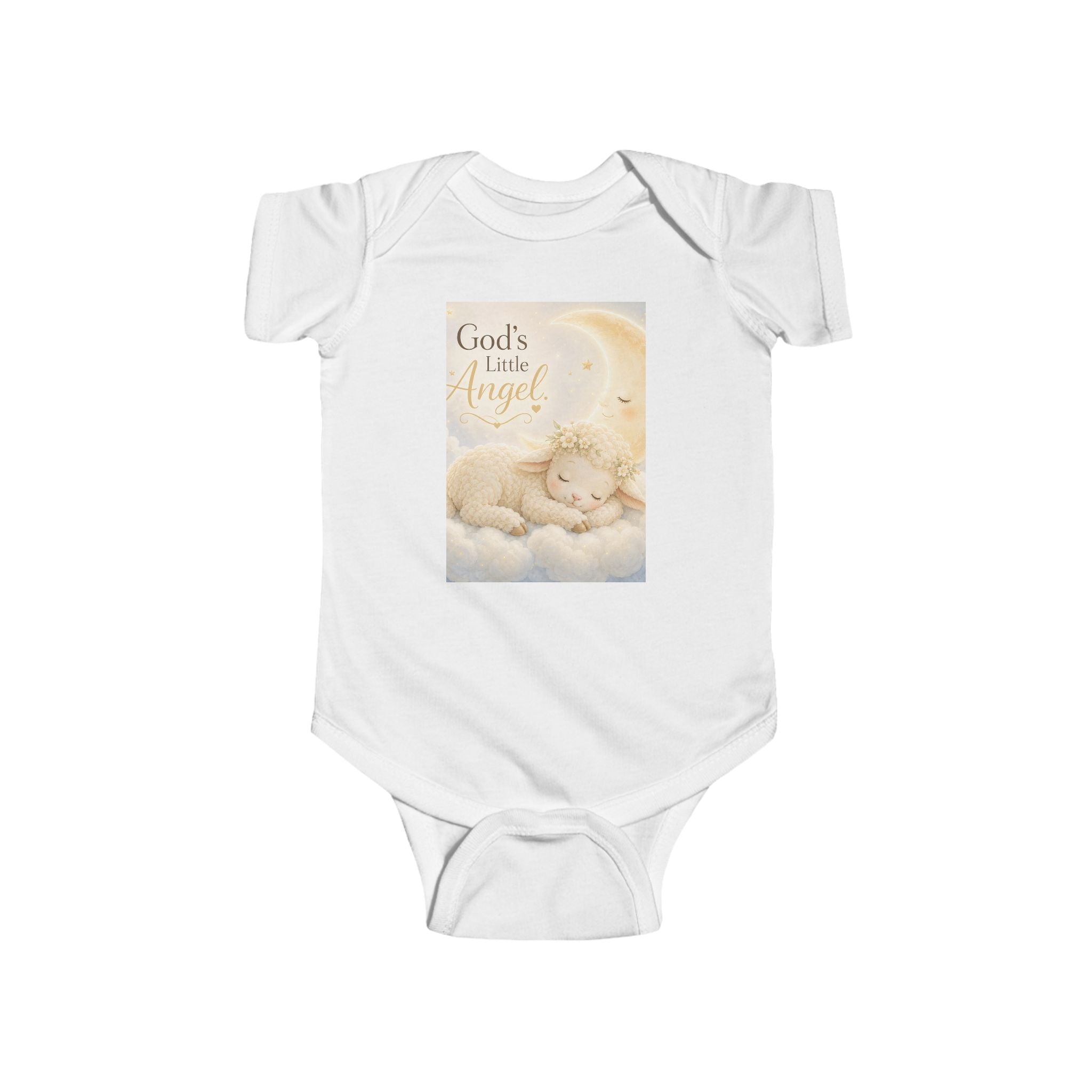 Infant Bodysuit - "God's Little Angel" Sleeping Lamb Baby Onesie, Newborn Gift
