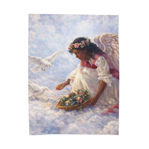 Angel in Clouds Velveteen Plush Blanket – Serene Floral Guardian Throw