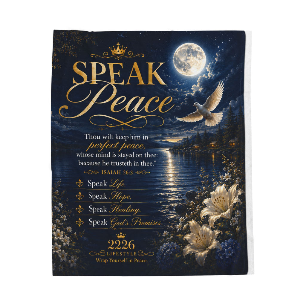 Velveteen Plush Blanket — "Speak Peace" Inspirational Christian Throw with Moonlit Dove & Bible Verse
