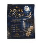 Velveteen Plush Blanket — "Speak Peace" Inspirational Christian Throw with Moonlit Dove & Bible Verse