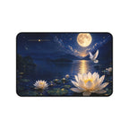 Moonlit Lotus Desk Mat — Serene Night Lake Mousepad with Dove and Full Moon
