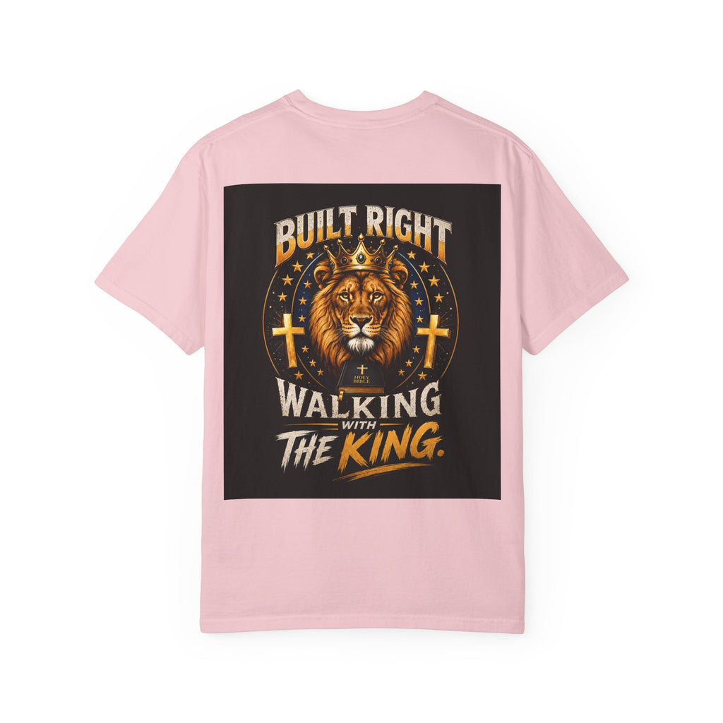Walking with the King T-Shirt — 'Built Right' Lion Christian Faith Tee
